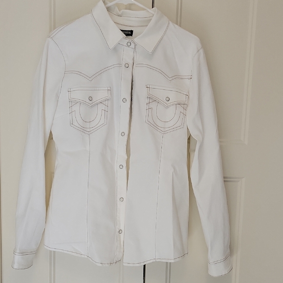 NWT Large True Religion Cream Western Denim Shirt - Picture 1 of 6